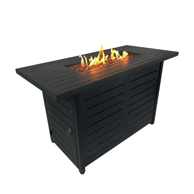 Kinger Home 42 inch Outdoor Propane Fire Pit Table for Patio, 50,000 BTU CSA Certified, Aluminum Frame, Lid, Weather Cover, Lava Rocks