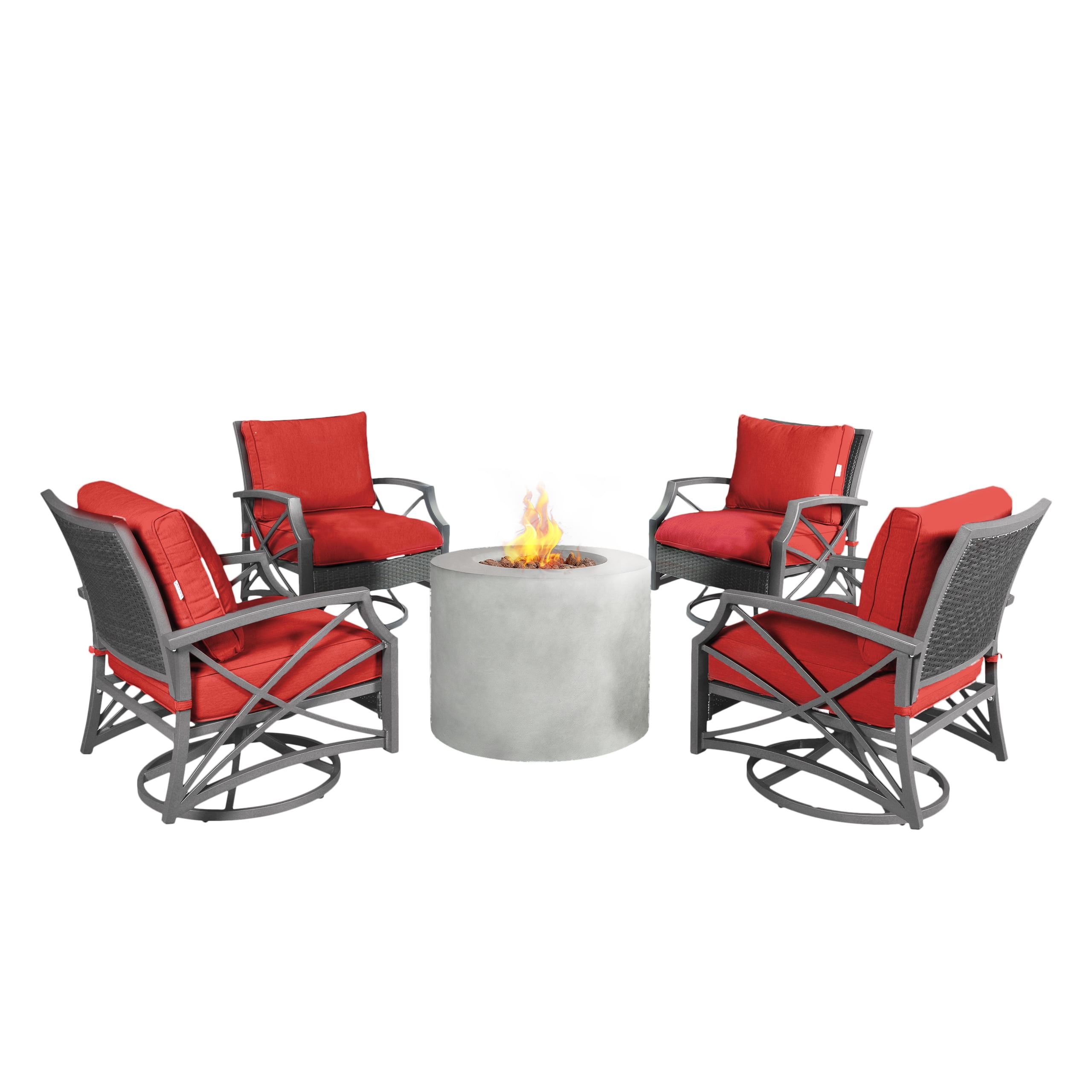 Kinger Home 5Piece Patio Furniture Set with Round Propane Gas Fire Pit