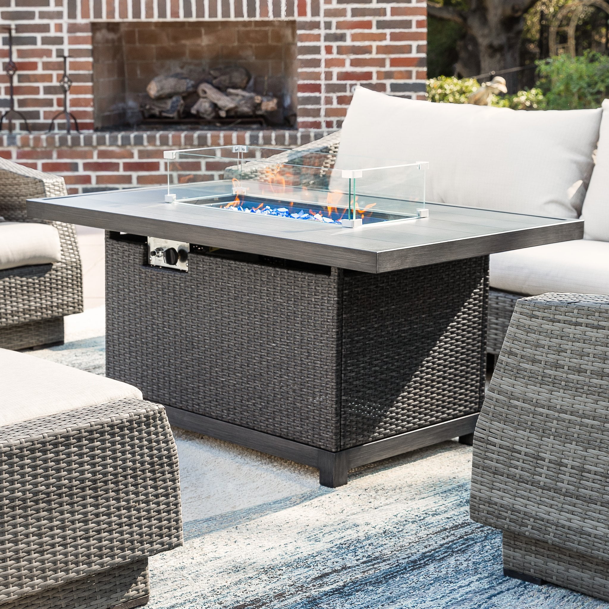 Novi 52" Gray Aluminum and Rattan Gas Fire Pit Table