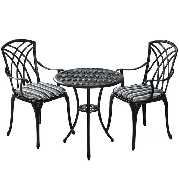 Kinger Home Ekta 24-Inch Patio Bistro Sets 3 Piece Cast Aluminum Black