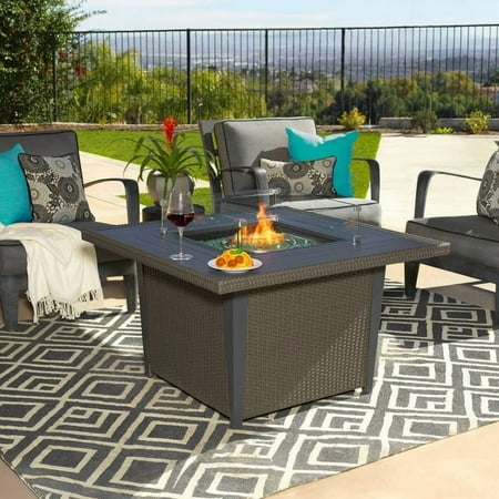 Kinger Home Ethan Rattan 42" Propane Gas Fire Pit Table Aluminum Frame Brown Bronze Finish