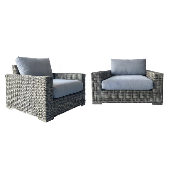 Kinger Home Larry 2-Piece Wicker Patio Stationary Chair, Outdoor Club Chair with Removable Cushion, All-Weather Resin Wicker, Fully Assembled, Backyard, Deck, Sunroom Seating