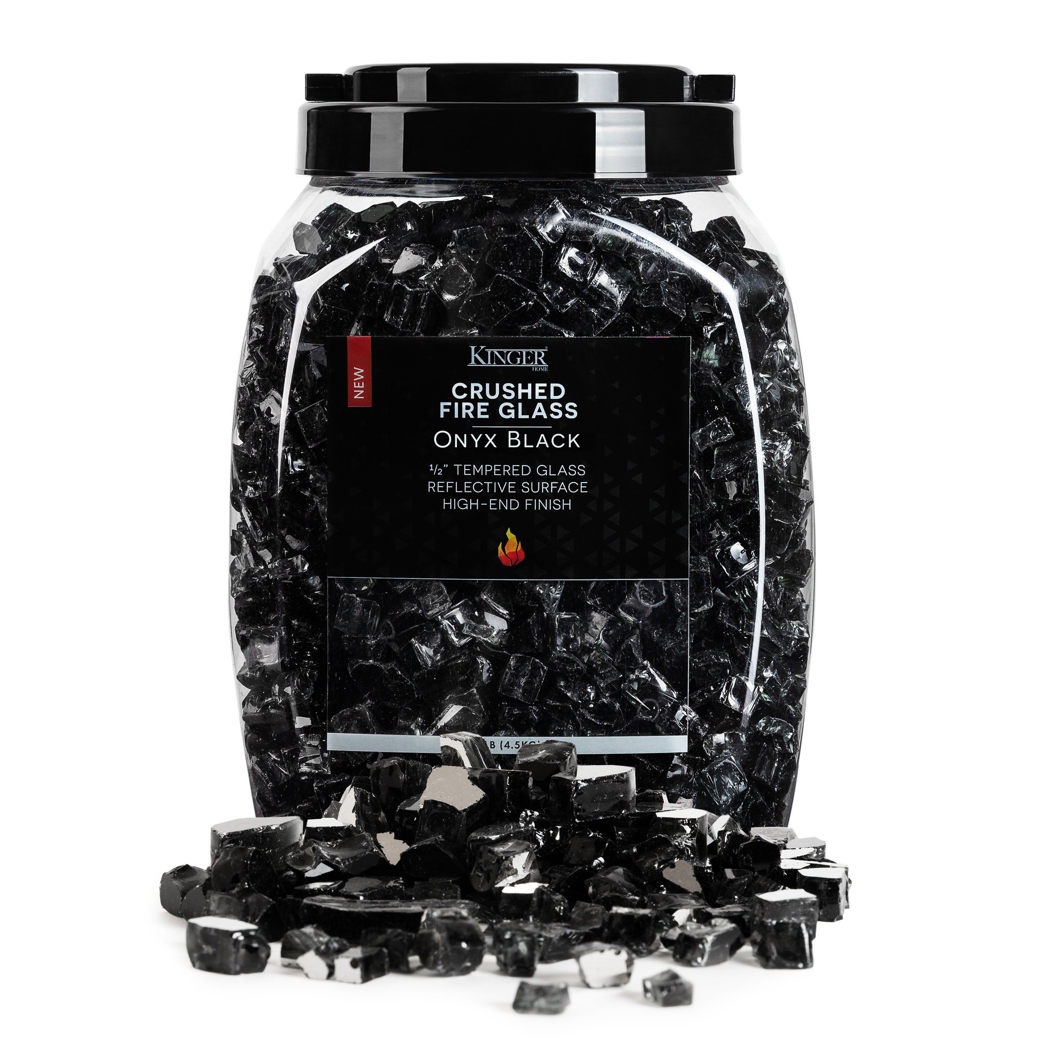Kinger Home Onyx Black 1/2" Reflective Glass for Fire Pit, 10LB