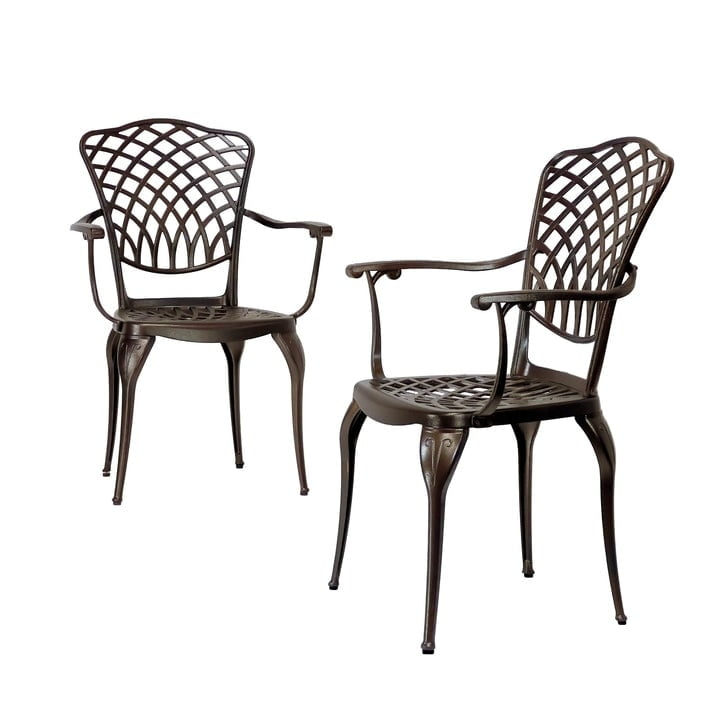 Bronze Cast Aluminum Outdoor Dining Chairs with Cushions, Set of 2