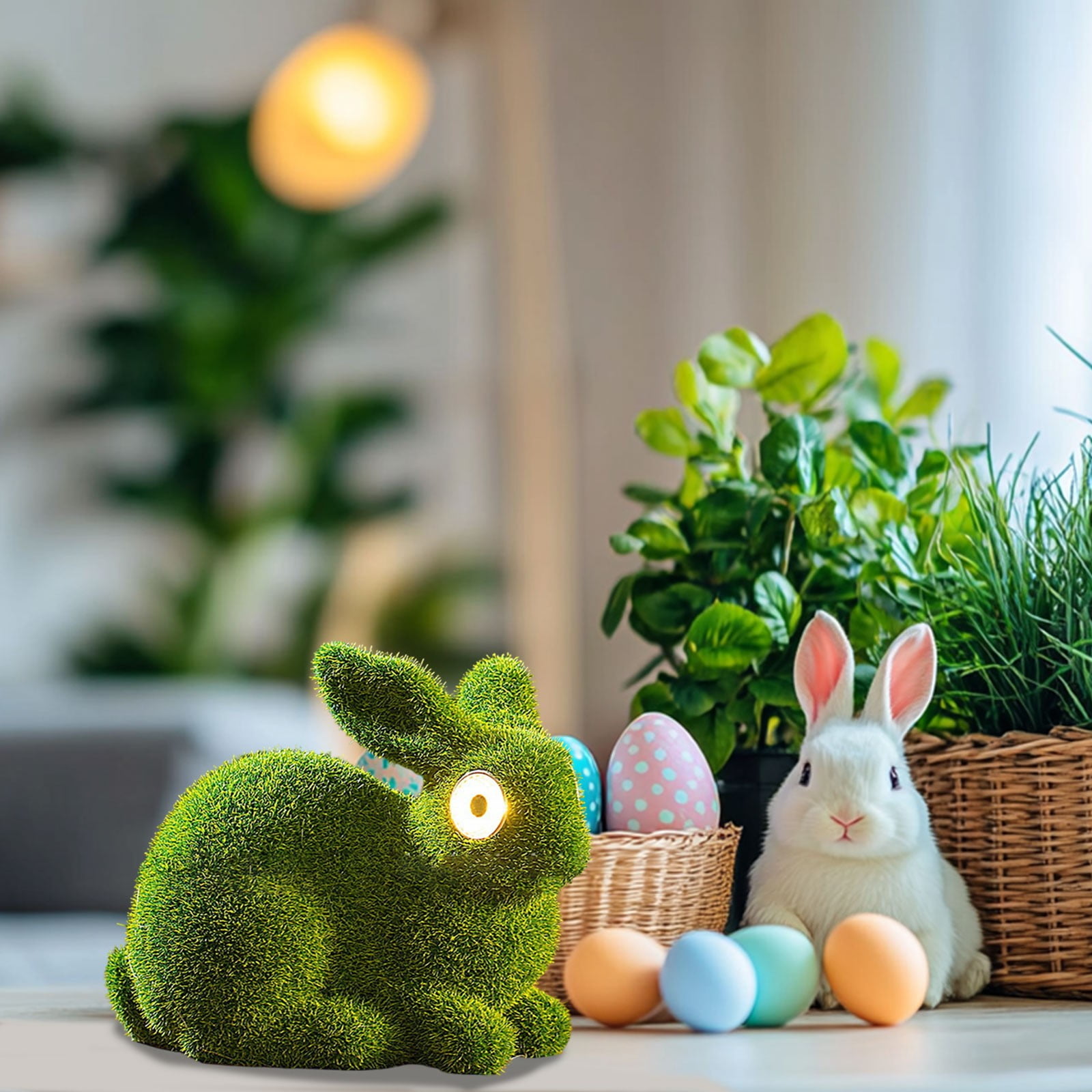 Kingfansion 2025 Solar Rabbit Garden Light Flocking Resin Decor, Easter ...