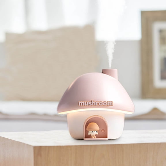 Kingfansion Cute Mushroom House Humidifier, 300ml Small Cool Mist Humidifers, USB Rechargeable Mini Portable Air Humidifer with Night Light, 7 Color Gradient Light for Bedroom Desk