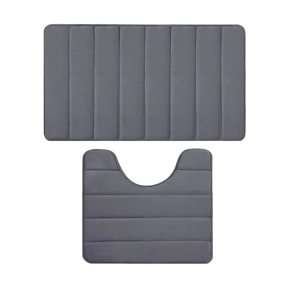 Under $6 Latex Non-Slip Backing Bathroom Rug Utility Two-Piece Set Toilet U Shaped Bath Mat,Bath Mats for Tubs Slip Resistant,Washable,Square,Memory Foam Bath Mat Easier Drying Dark Gray