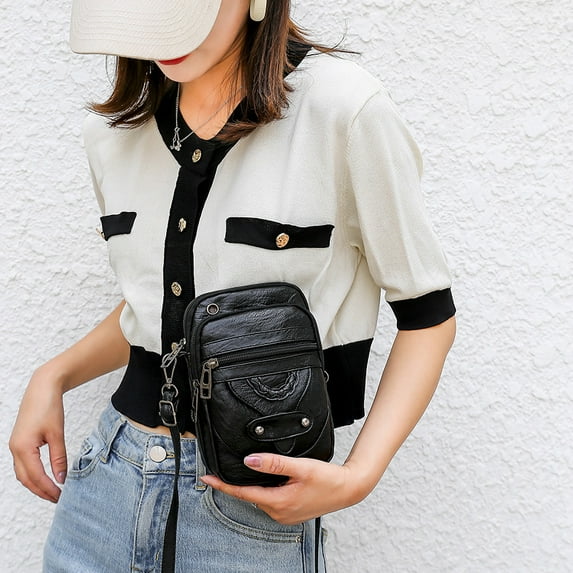 Under 4 Price Drop Alert Retro Shoulder Mini Slanting Crossbody Bag, Over The Shoulder Wallets for Women Black, Women Wallets And Card Organizer, Multi Compartment Screen Cell Phone Pouch, Coin Purse