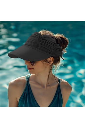 Women Visor Sun Hat Adjustable Foldable Wide Brim Sun Hats with Cut-Out Top, UPF 50+ Lightweight Breathable Swimming Hat, Cap for Women and Men