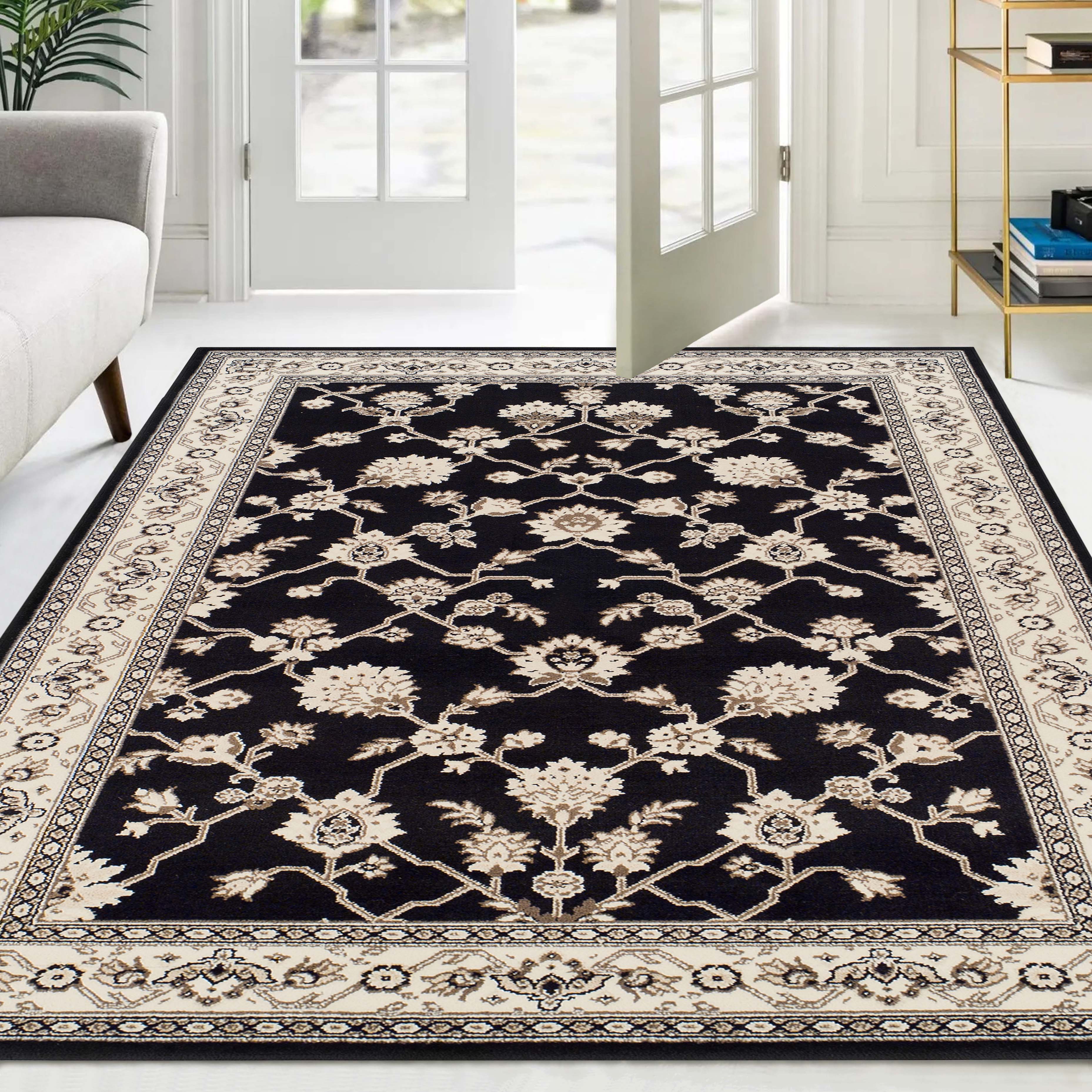 Kingfield Traditional Floral Indoor Area Rug, 8' x 10', Black - image 1 of 5