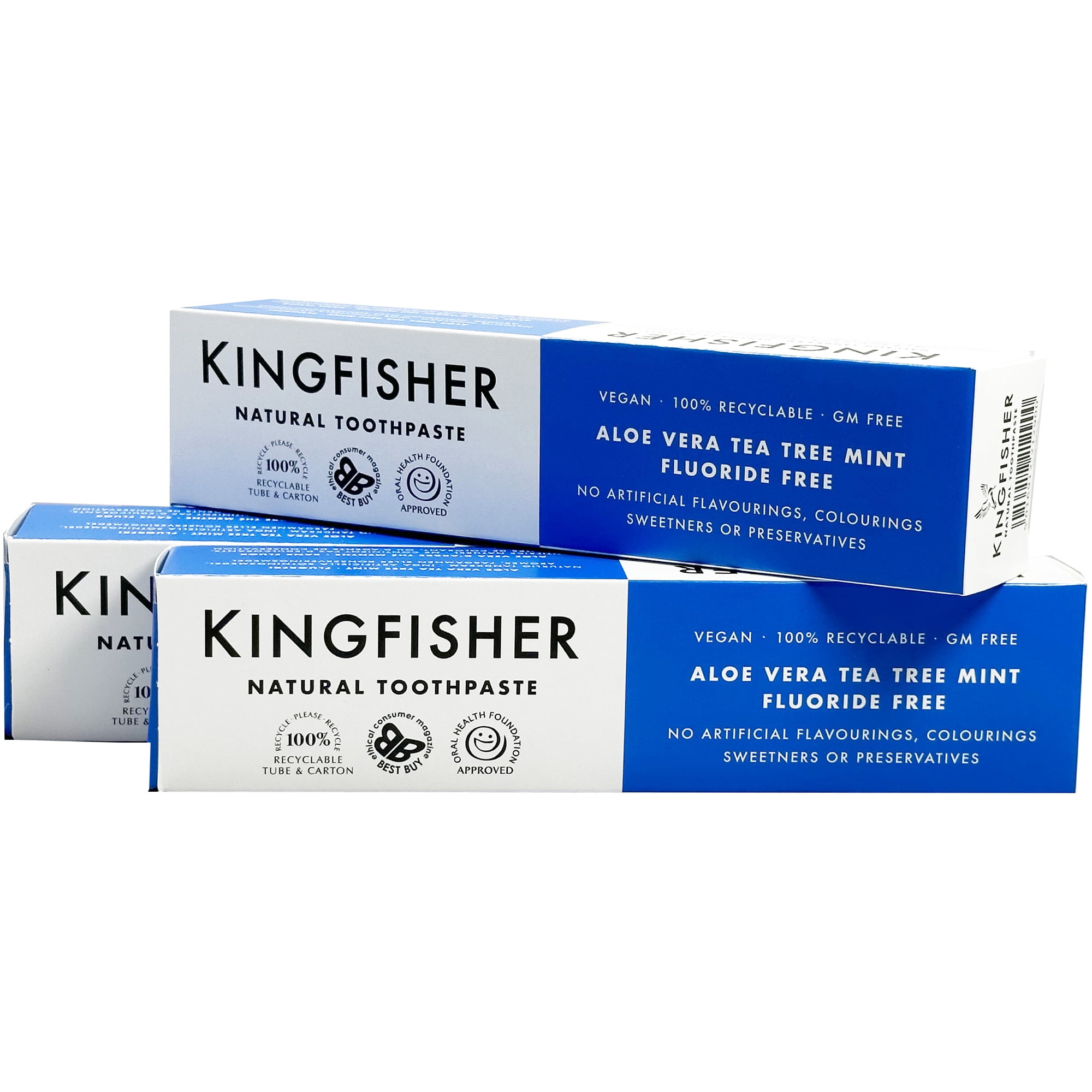 Kingfisher Aloe Vera, Tea Tree, Mint Toothpaste - Fluoride Free 100ml (Pack of 3)