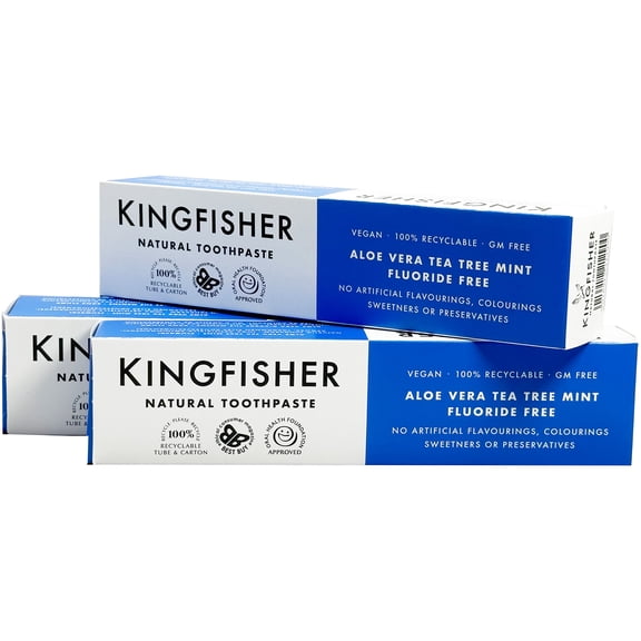 Kingfisher Aloe Vera, Tea Tree, Mint Toothpaste - Fluoride Free 100ml (Pack of 3)