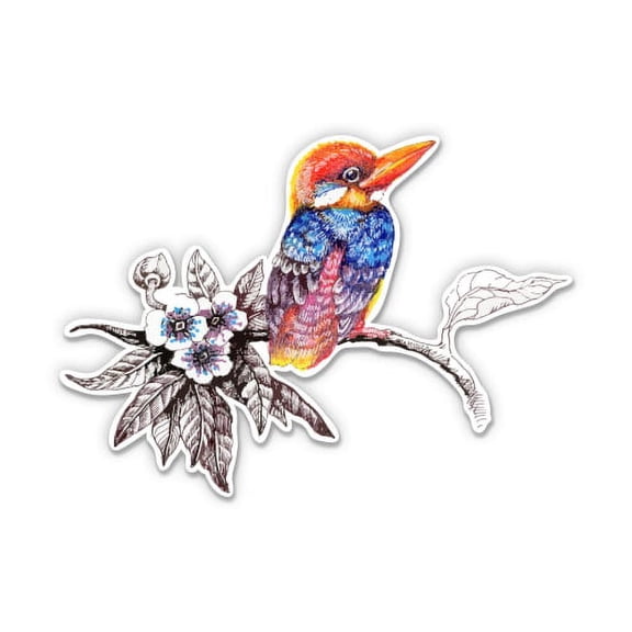 Kingfisher Beautiful Bird on a Branch - 5" Vinyl Sticker - For Car Laptop I-Pad - Waterproof Decal