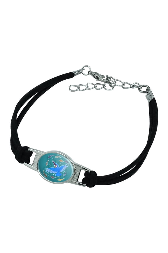 Kingfisher Bird Swimming with Fish Novelty Suede Leather Metal Bracelet