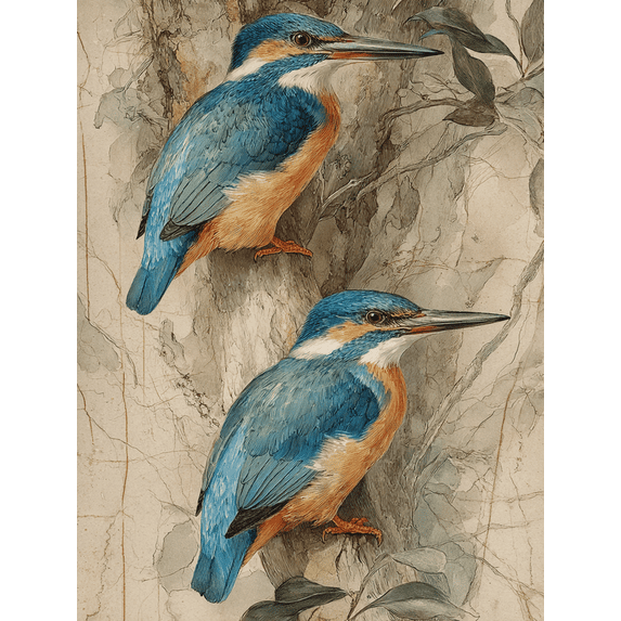 Kingfisher Bird Vintage Canvas Wall Art Print, Living Room Bedroom Study Hallway Decor