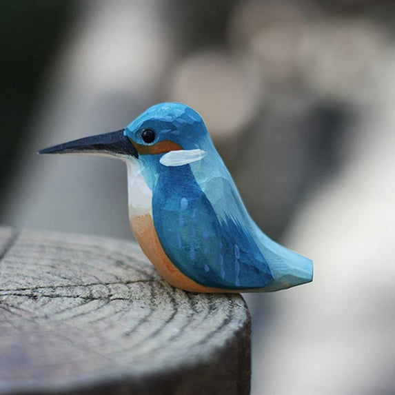 Kingfisher Bird Wood Figurine Statue, Holzlrgus Alcedinidae Sculpture Ornament Decor Miniature Art Carve Bird Statue