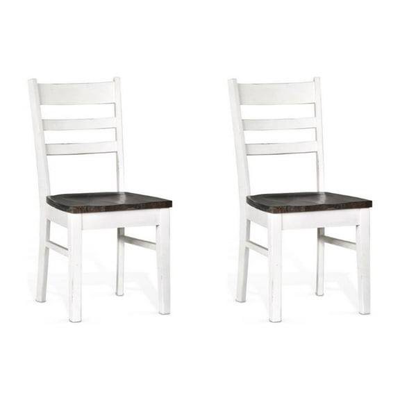 Kingfisher Lane 18" Wood Ladderback Chair in White/Dark Brown (Set of 2)