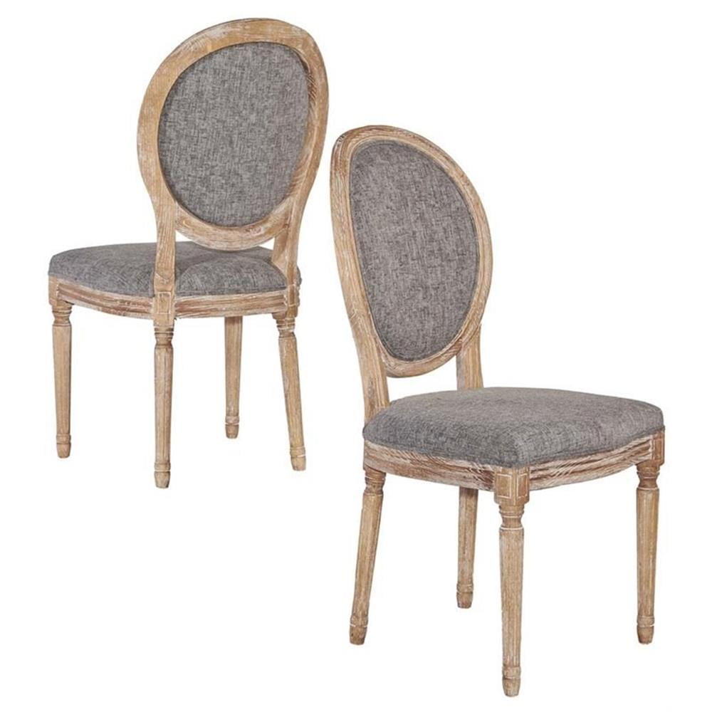 Dark Natural Brown Upholstered Oval Back Side Chair Set