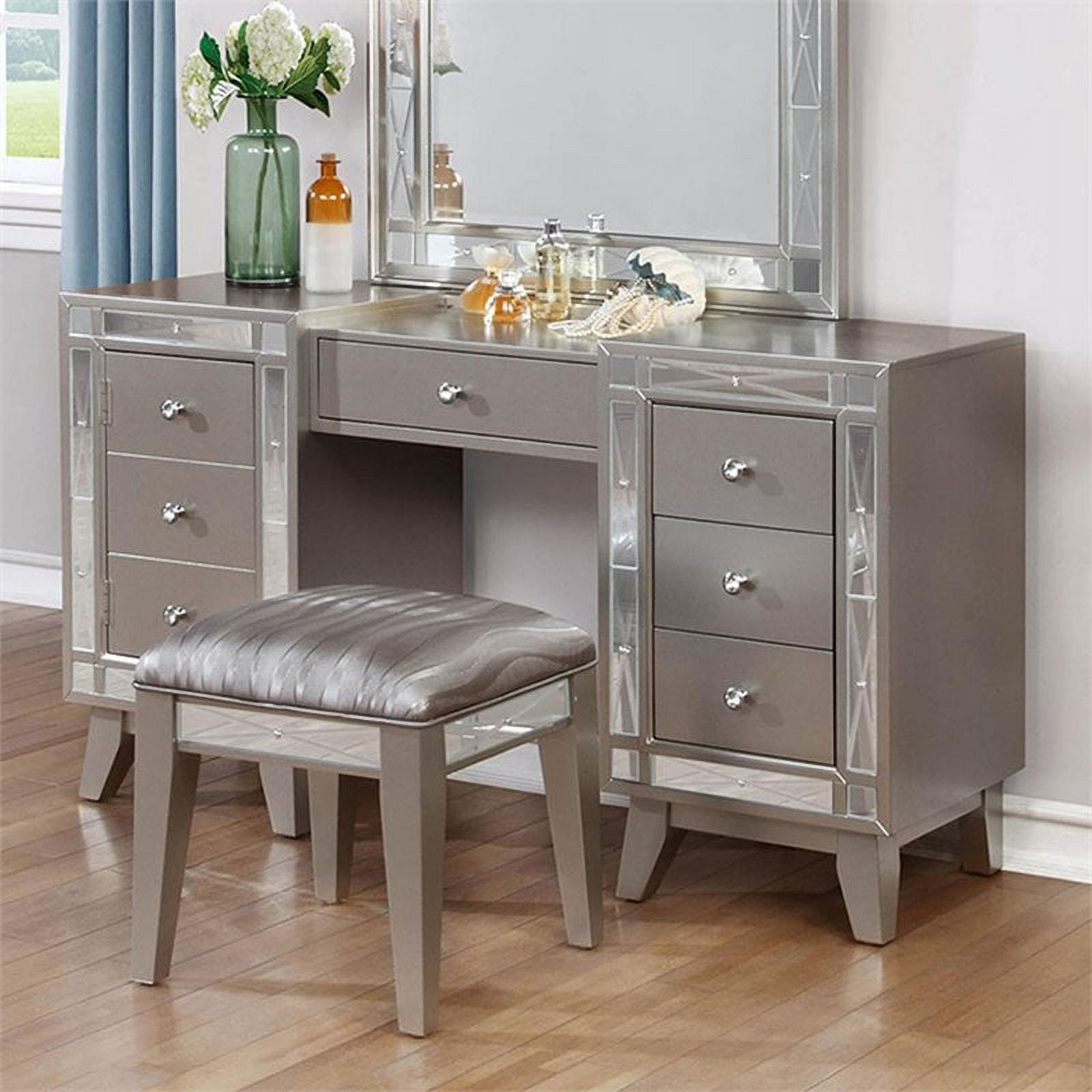 Kingfisher Lane 2 Piece Bedroom Vanity Set in Metallic Mercury - Walmart.com