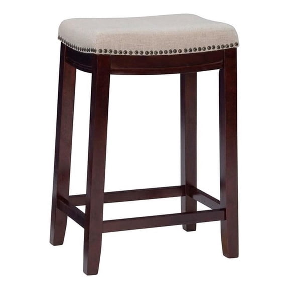 Kingfisher Lane 24" Fabric Upholstered Top Stool in Dark Walnut