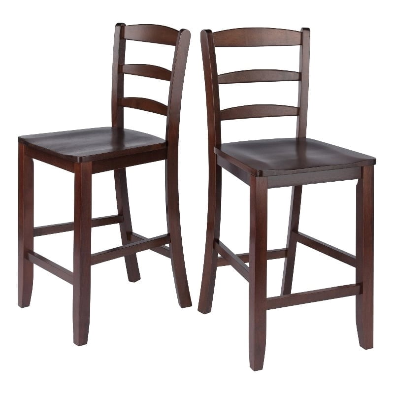 Benjamin Walnut Ladder-Back Wood Counter Stools, Set of 2