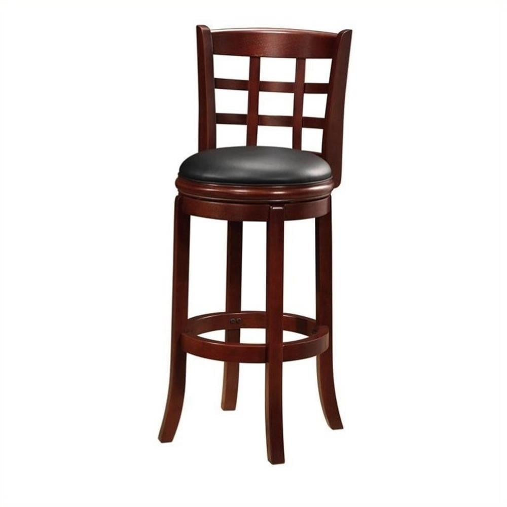 Kingfisher Lane 29" Contemporary Wood & Faux Leather Swivel Bar Stool in Cherry