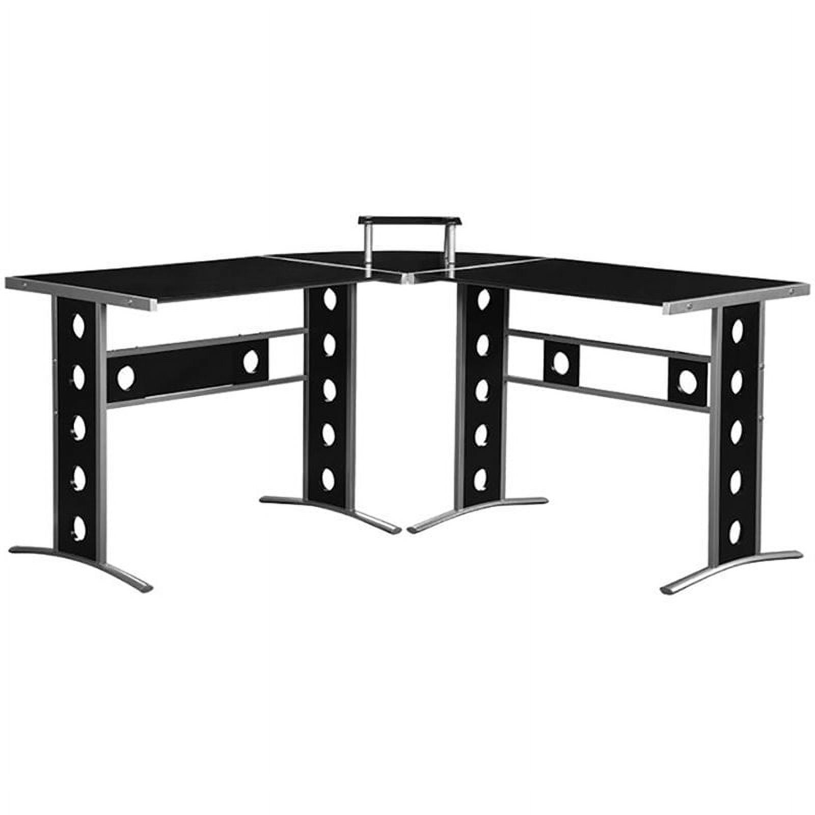 Kingfisher Lane 3 Piece L Shaped Glass Top Computer Desk in Black