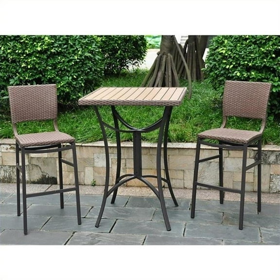 Kingfisher Lane 3 Piece Patio Pub Set in Antique Brown