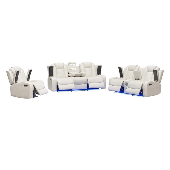 Kingfisher Lane 3-Piece Power Reclining Sofa Set in White PU Leather