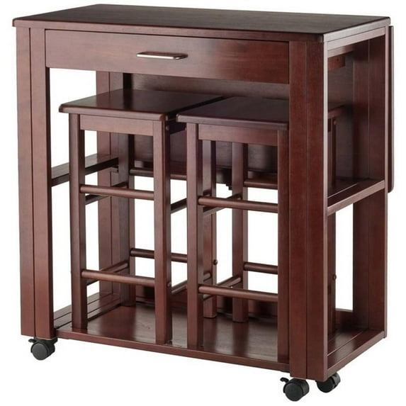 Kingfisher Lane 3-Piece Transitional Solid Wood Drop Leaf Dining Set in Walnut