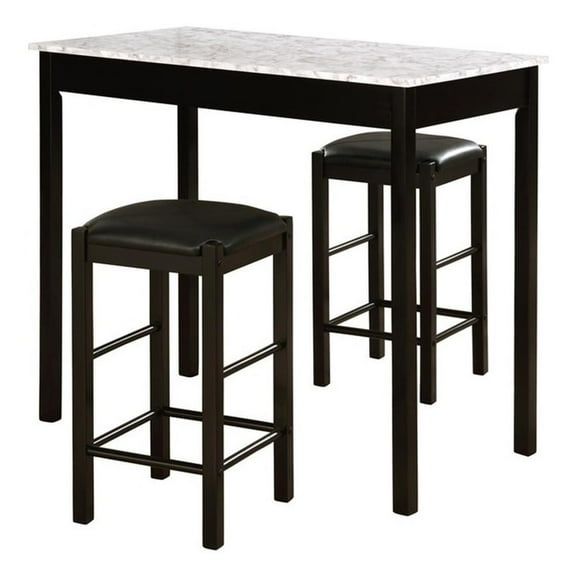 Kingfisher Lane 3 Piece Wood & Faux Marble Tavern Set Backless Stools in Black