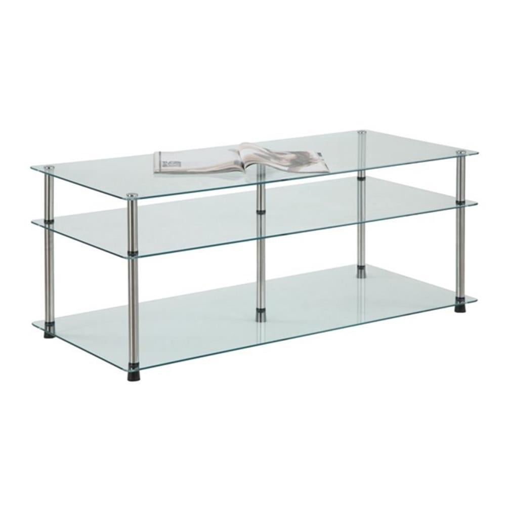 Clear Tempered Glass 3-Tier Coffee Table with Silver Legs