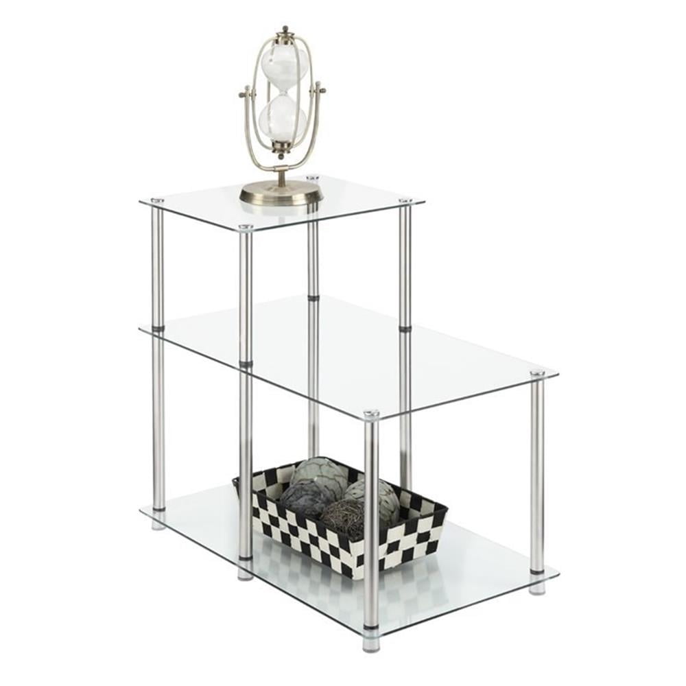 Clear Glass and Chrome 3-Tier Step End Table