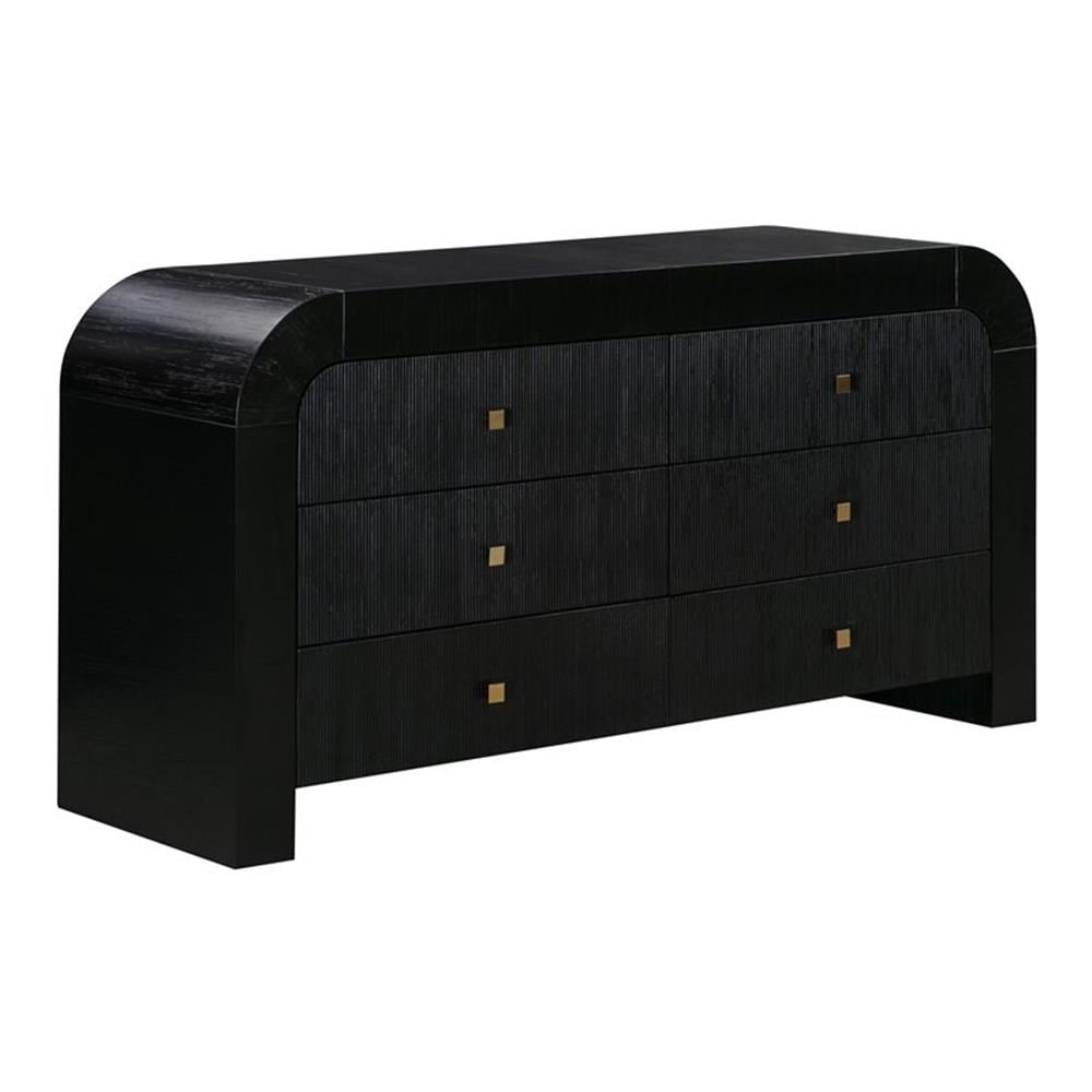Modern Acacia and Black MDF 6-Drawer Dresser with Soft Close