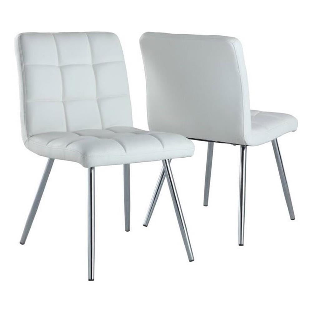 Modern White Faux Leather Side Chair with Chrome Legs