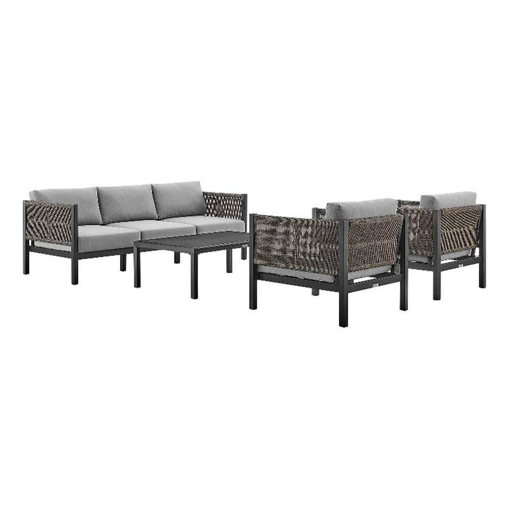Kingfisher Lane 4-Piece Fabric Outdoor Patio Furniture Set in Black/Gray