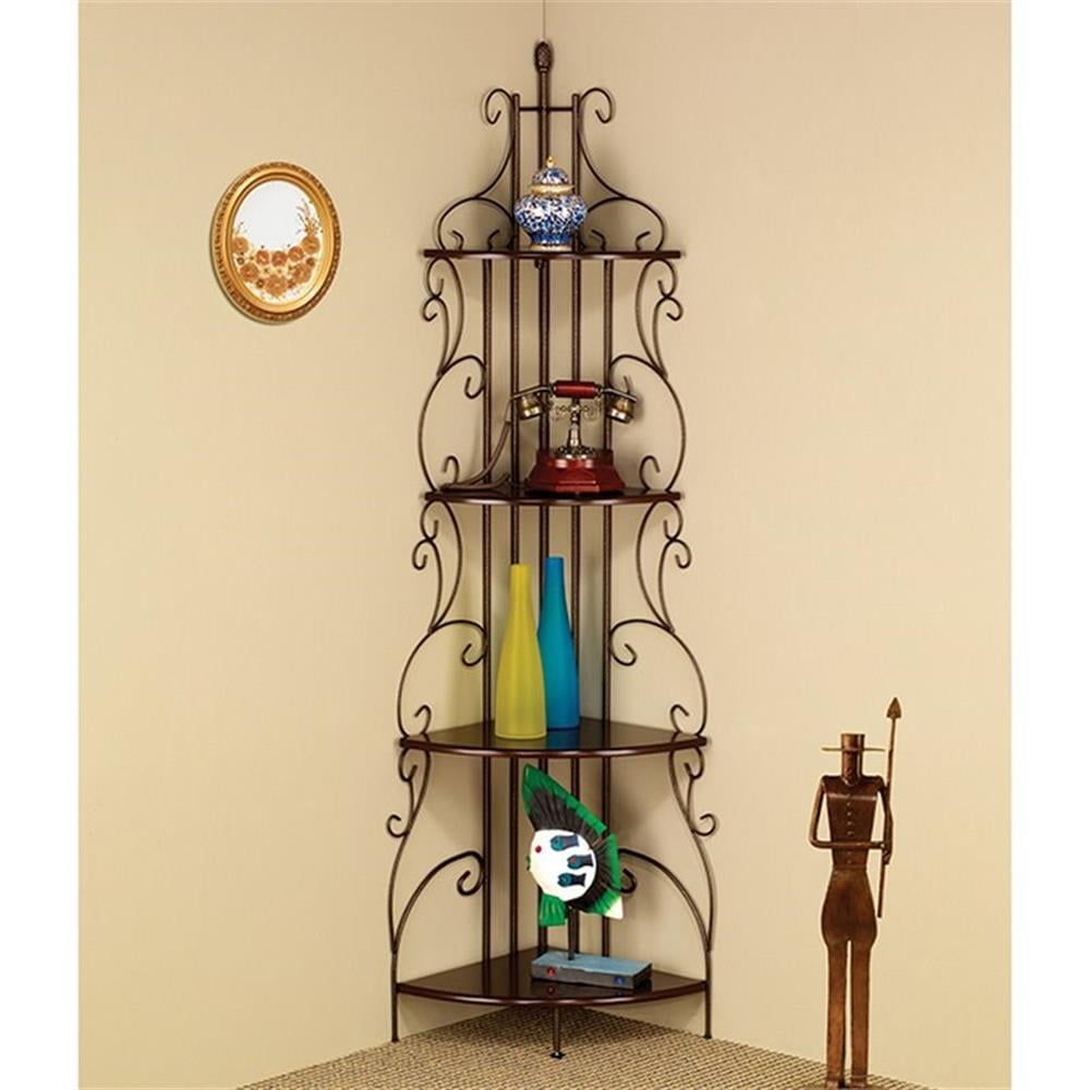 Cappuccino and Copper 4-Shelf Corner Bookcase