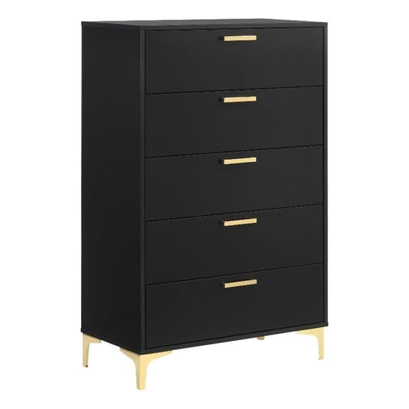 Kingfisher Lane 5-Drawer Modern Glam Bedroom Chest in Black and Gold