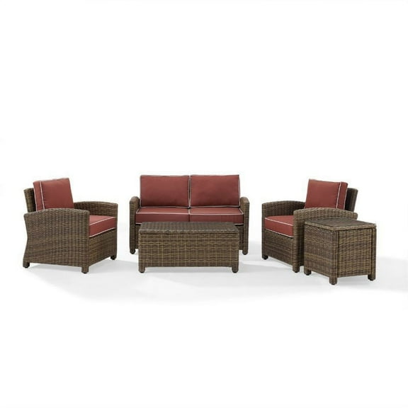 Kingfisher Lane 5 Piece Wicker Patio Sofa Set with Sangria Cushions