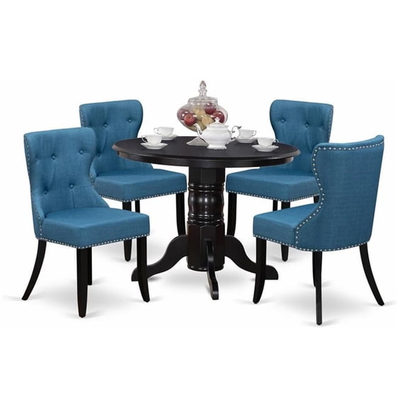 Kingfisher Lane 5-piece Wood Dining Set in Black/Mineral Blue