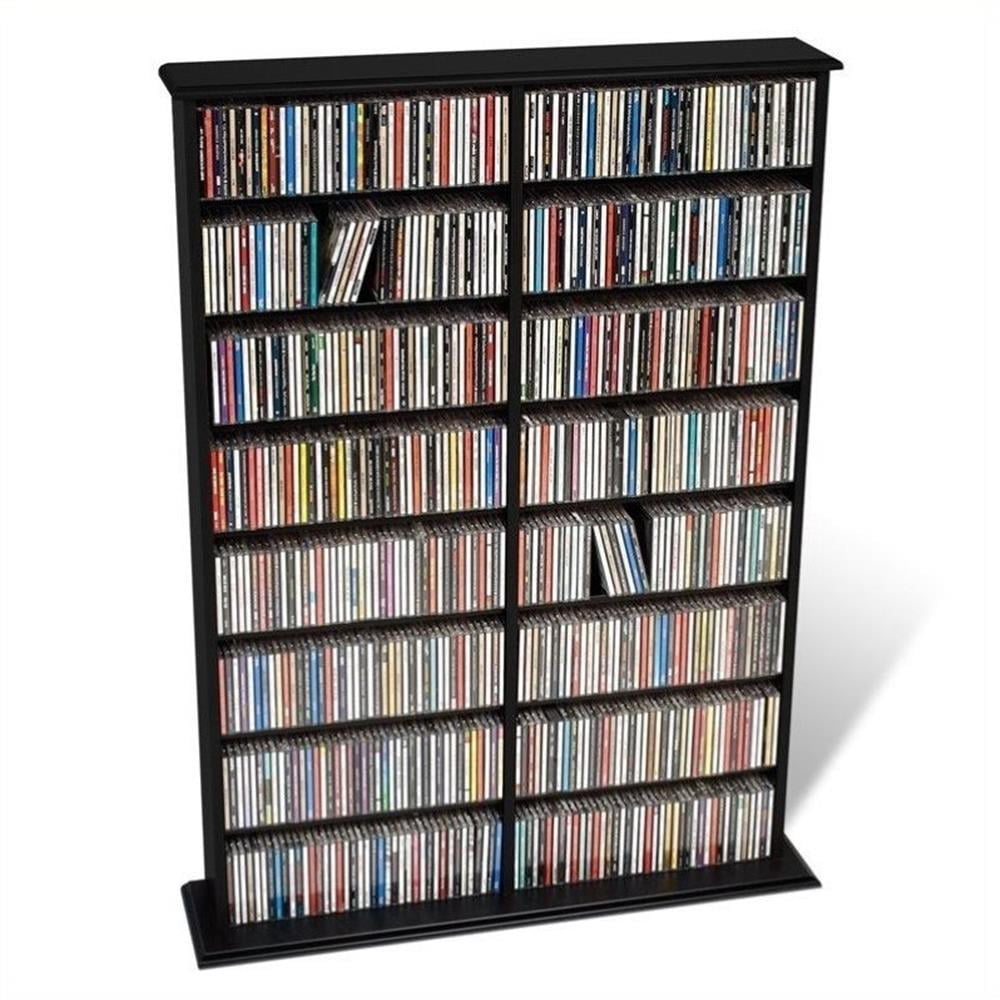 Deep Black Double Width Media Storage Unit with Adjustable Shelves