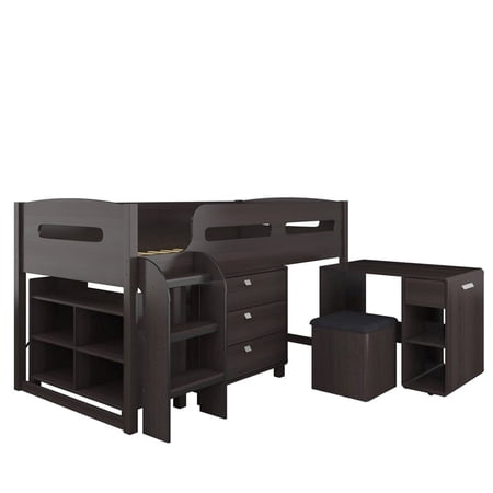 Kingfisher Lane 5pc Engineered Wood Single/Twin Loft Bed Set w/ Desk in Espresso