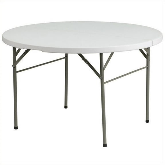 Kingfisher Lane 60.5" Round Bi-Fold Granite Folding Table in White