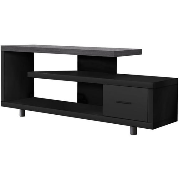 Kingfisher Lane 60" Contemporary Wooden TV Stand in Black and Gray