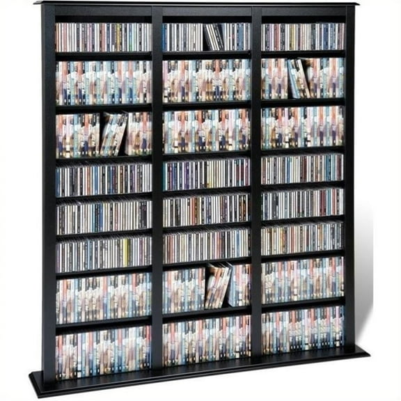 Kingfisher Lane 64" Triple CD DVD Media Storage Rack in Black