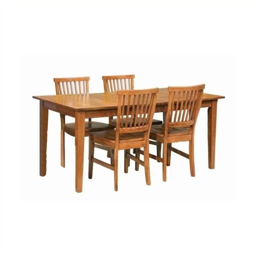 Cottage Oak Solid Wood 7-Piece Dining Set with Slatted Chairs