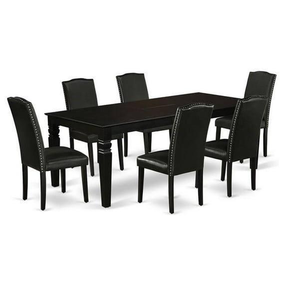 Kingfisher Lane 7-piece Wood Dining Set with Leather Seat in Black