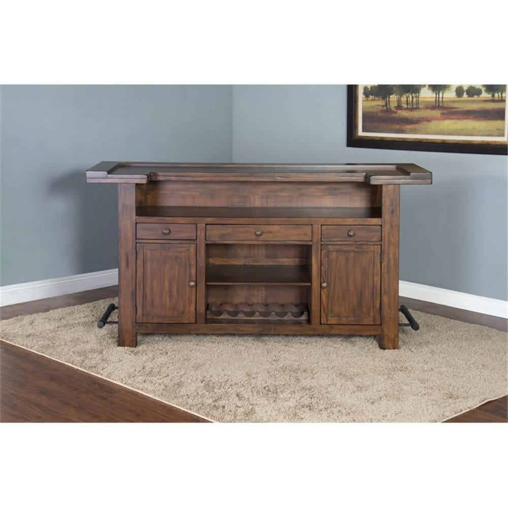 Kingfisher Lane 78" Farmhouse Wood Bar Unit in Medium Brown