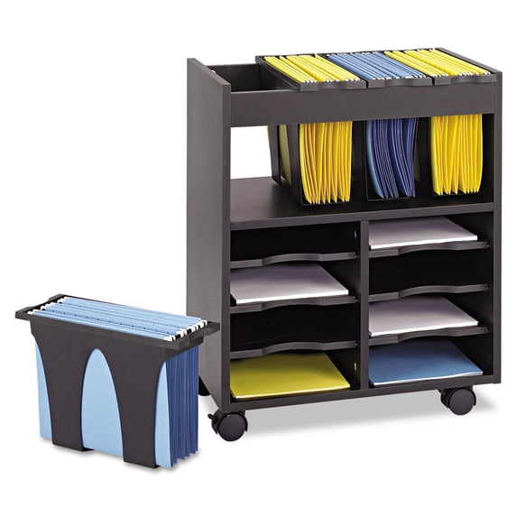 Kingfisher Lane 8 Compartment Mobile Wood Letter File Cart in Black