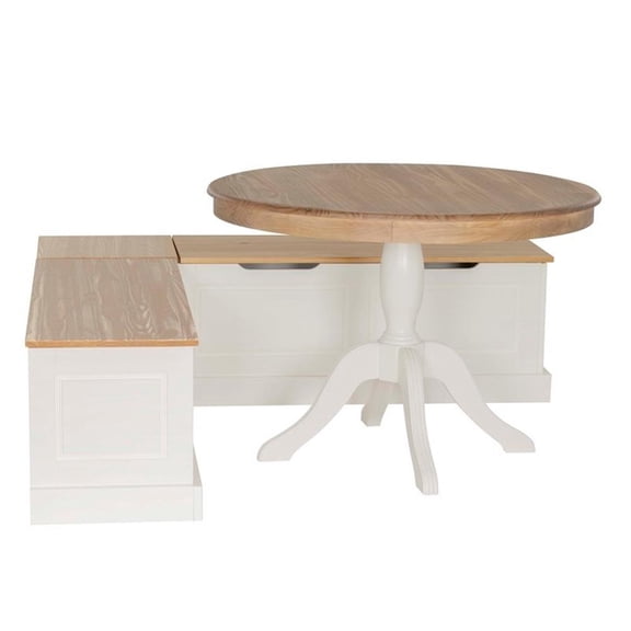 Kingfisher Lane Backless 2 Tone Storage Nook and Round Table Natural/White Wood